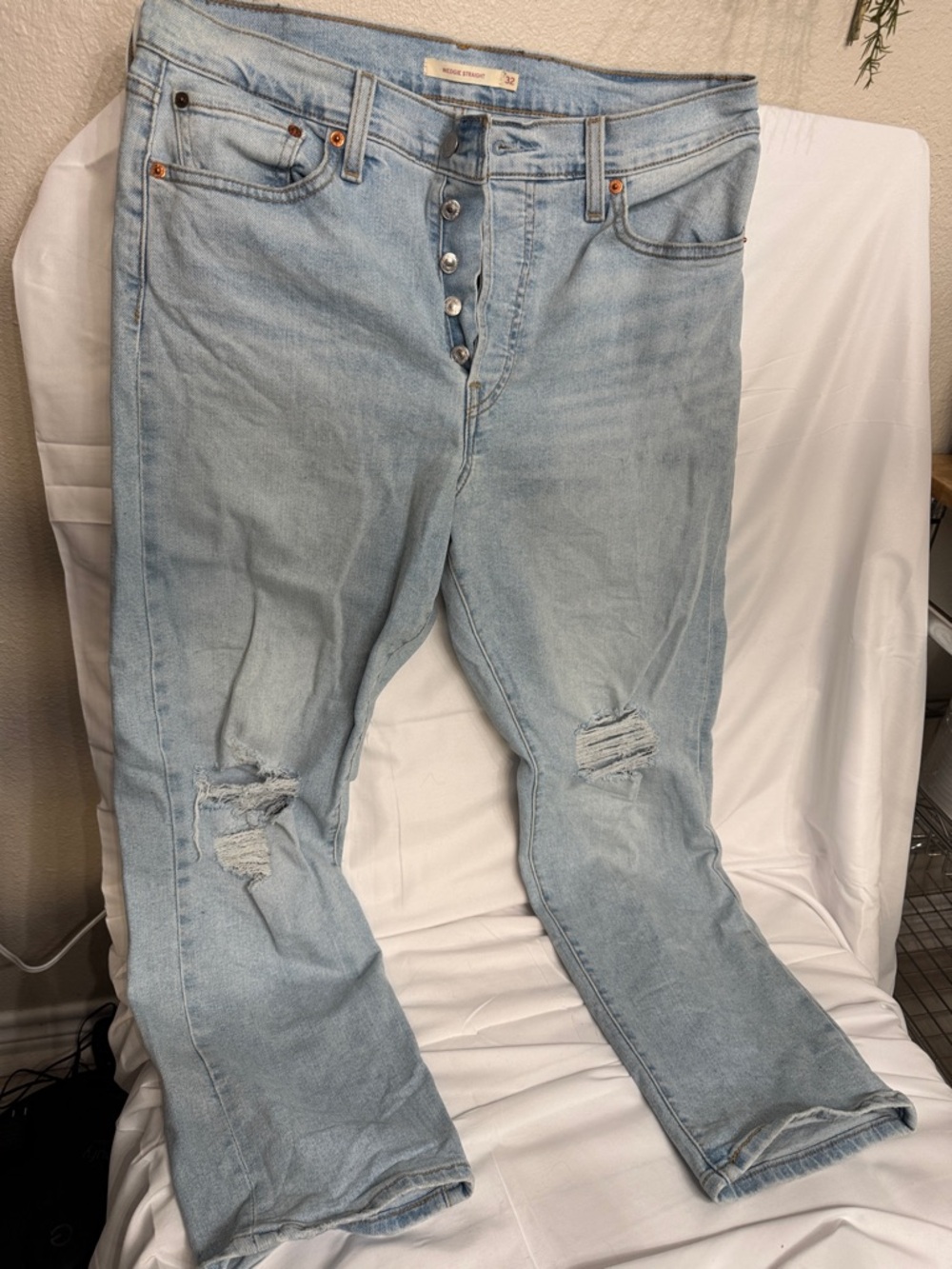 Levi's Light Wash Distressed Straight Leg Jeans